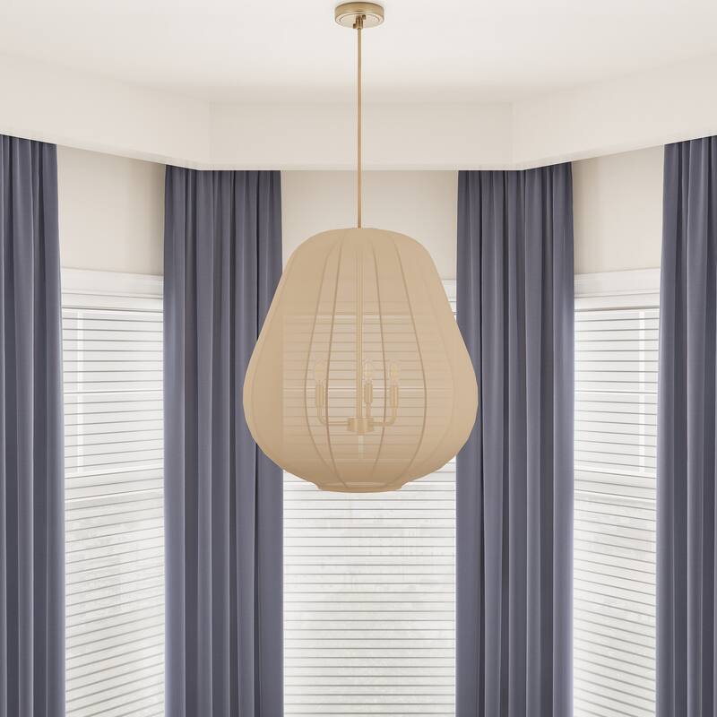Beige 3-Light Elastic Fabric Shade Pendant Lighting Fixture for Boho Decor - Beige