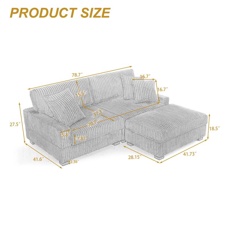 Plush Corduroy Modular Sectional Sofa Comfy Couch
