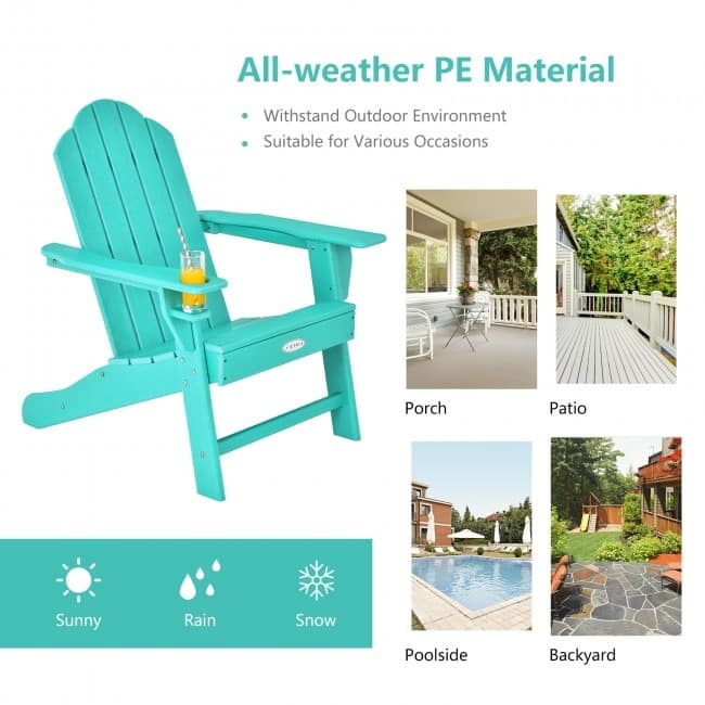 Outdoor Adirondack Chair with Built-in Cup Holder for Backyard Porch - 34" x 31" x 37" (L x W x H)