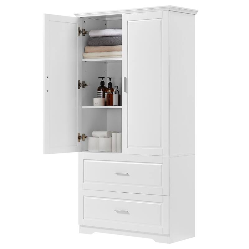 Tall Bathroom Storage Cabinet with 2 Doors, 2 Drawers & Adjustable Shelf