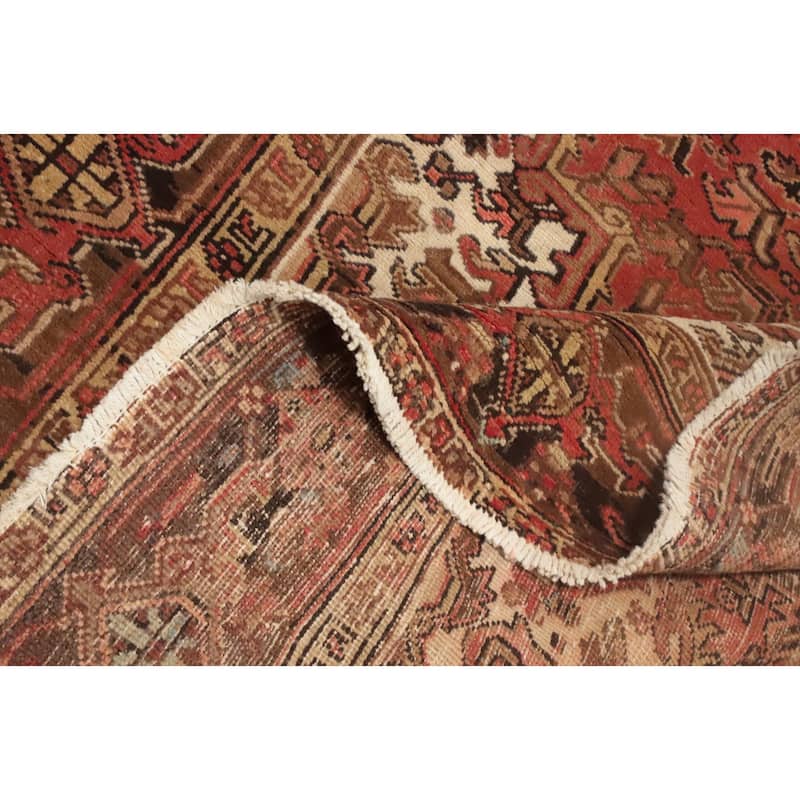 Hand Knotted Oriental 100% Wool Carpet Traditional Medallion Oranges & Rust Heriz Area Rug - 9' 7'' X 6' 11''