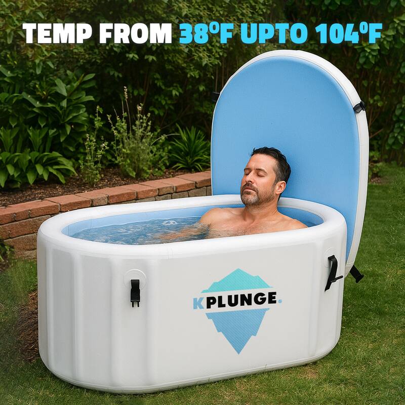 Kodiak 1-Person Inflatable Cold Plunge Ice Bath Tub/Hot Tub with PVC Insulated Lid, Hand Pump, and Repair Kit in Gray