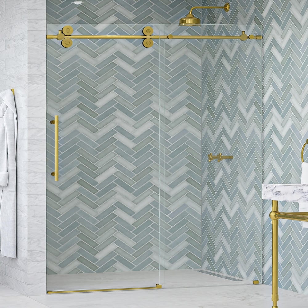 Seawin 48 - 52 in. W x 77 in. H Cosmo Frameless Shower Door 3/8 inch (10 mm) Thick Clear Tempered Glass with NanoShield Coating