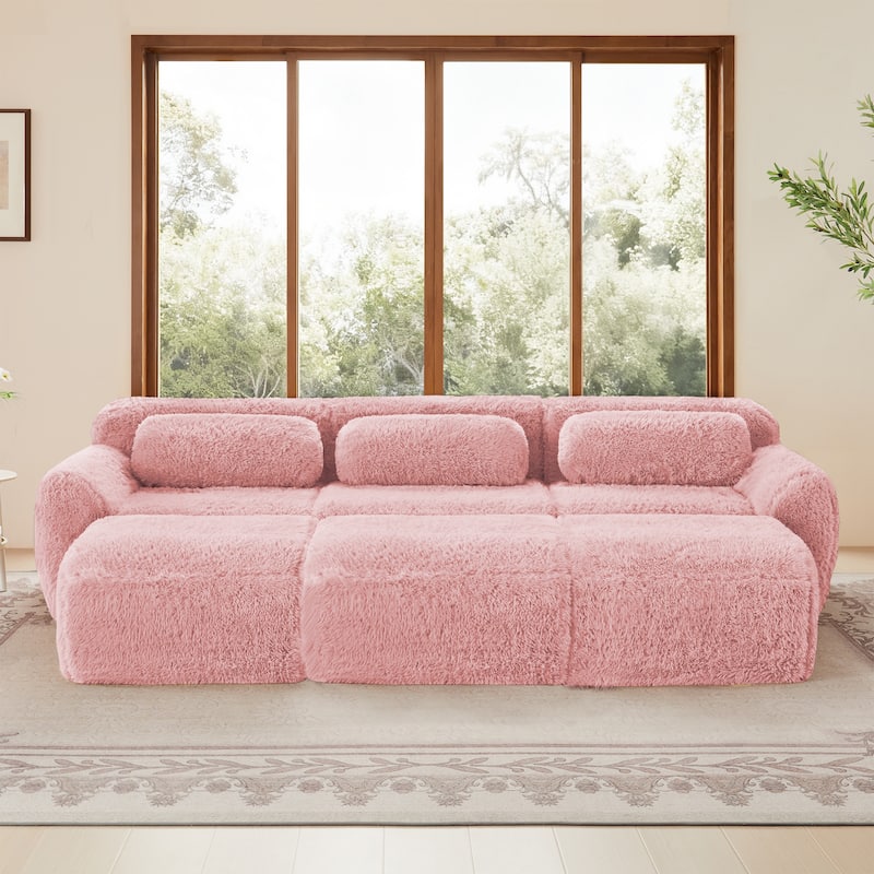 3-Seater Soft Plush Fabric,Movable Ottoman Free Combination,Bottom Anti-Slip Design