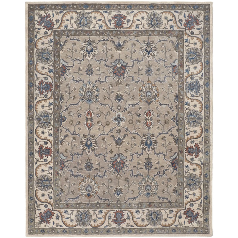 Mattias Tufted Persian Floral Rug, Warm Gray/Blue, Area Rug - 5' x 8' - Warm Gray/Ochre Red/Estate Blue