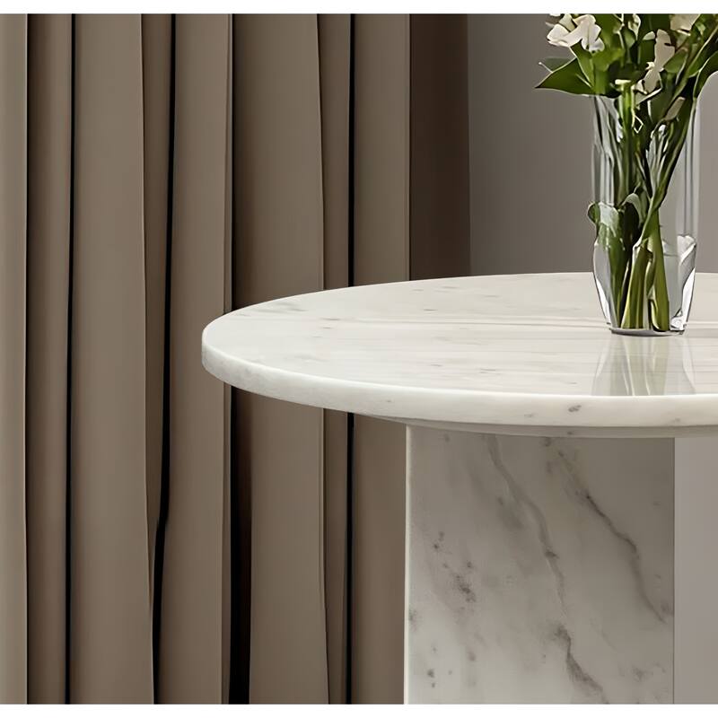 Roomfitters Round Marble Coffee Table, Natural Stone Side Table for Living Room, Solid Marble Accent Table