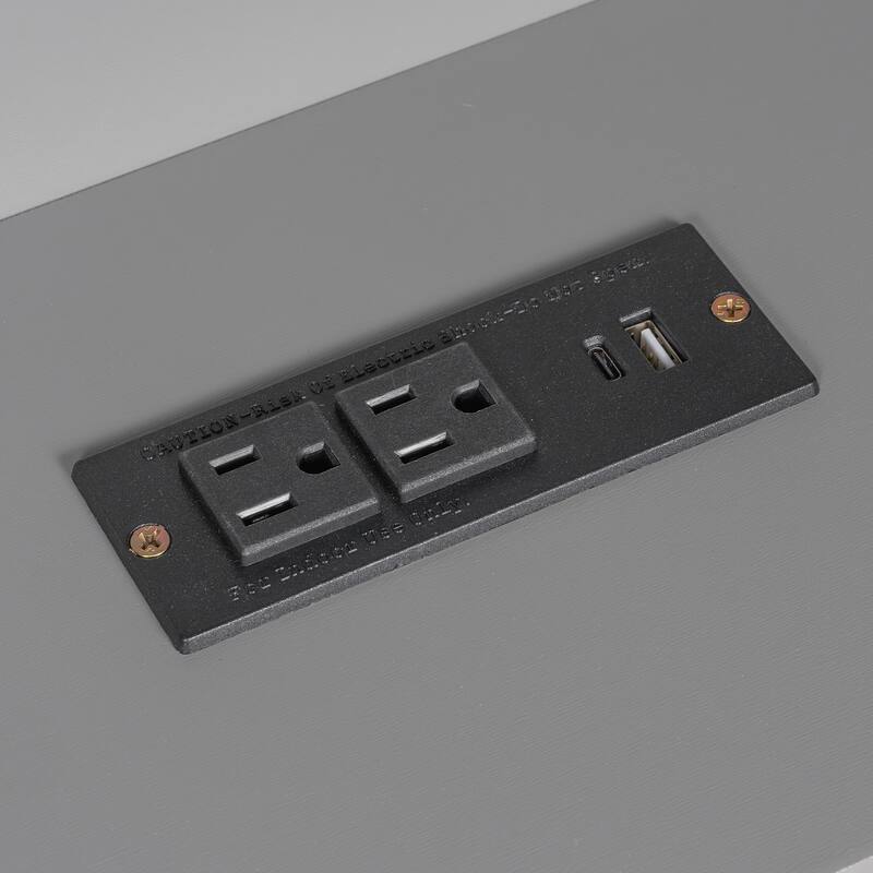 Twin Size Platform Bed with Storage, Charging Station, LED, Desk, and Upholstered Headboard in Grey