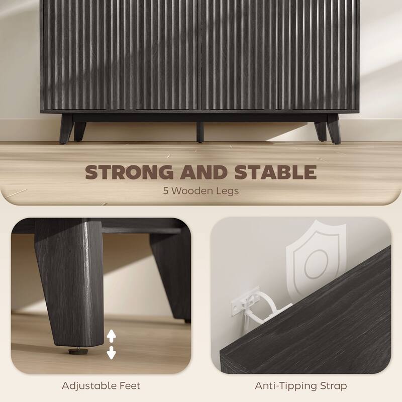 Fluted Sideboard Buffet Cabinet - Dark Gray