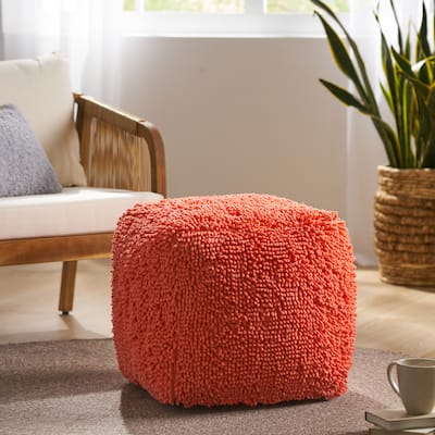 Moloney Modern Microfiber Chenille Square Pouf by Christopher Knight Home