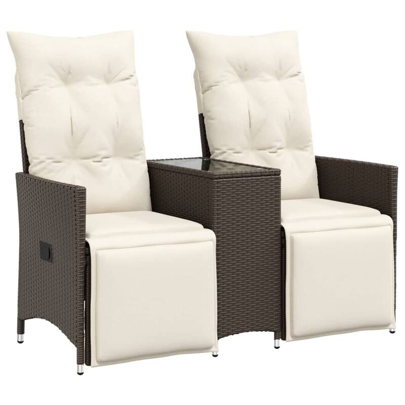 vidaXL Reclining Patio Sofa 2-Seater with Table Loveseat Furniture Poly Rattan - 23.2 x 51.2 x 36.2