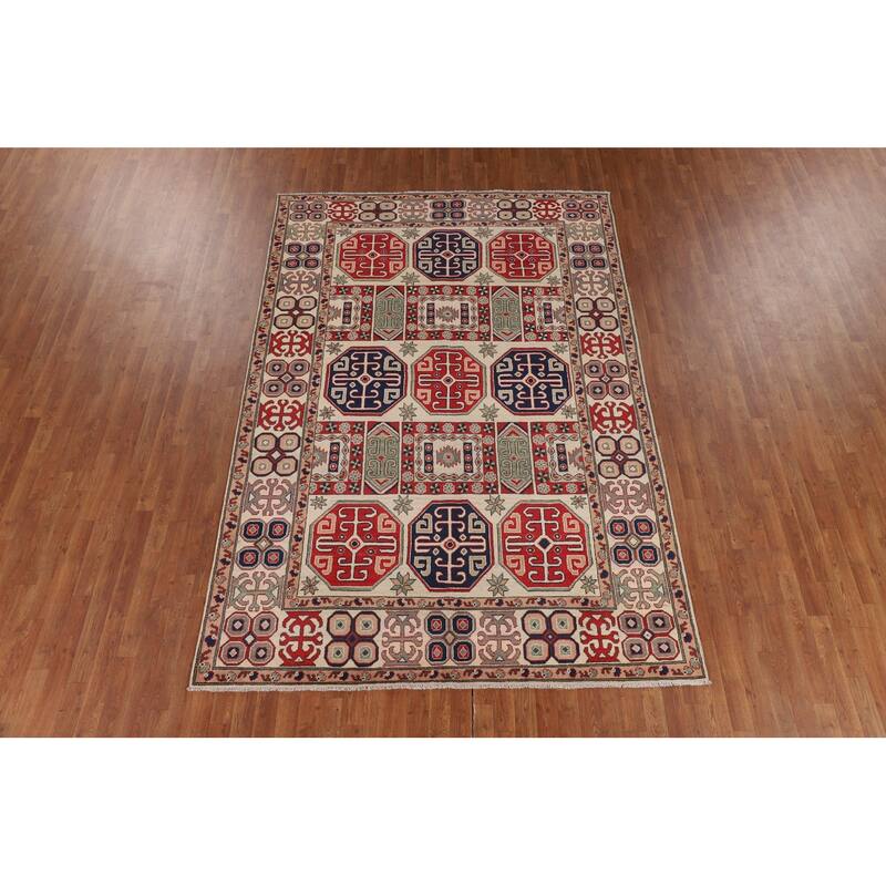 Oriental Beige Kazak Rug Handmade Traditional Wool Carpet - 6'9" x 9'9"