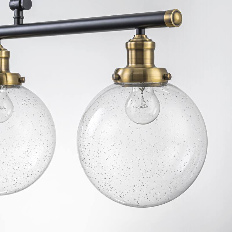 34.5" W 3-Light Industrial Black and Gold Linear Adjustable Island Pendan Light with Clear Seeded Glass Globe for Dining Room
