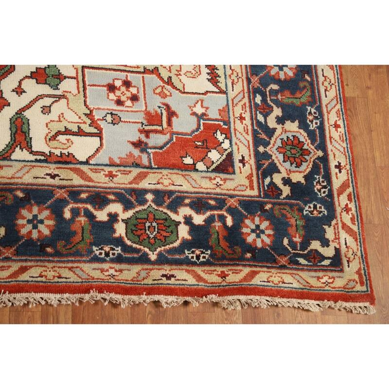 Orange Heriz Serapi Oriental Area Rug Hand-Knotted Wool Carpet - 9'0" x 11'10"