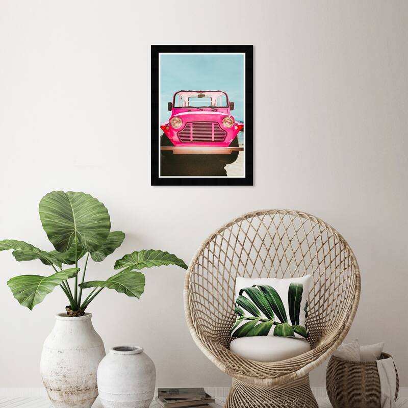 Wynwood Studio Prints Transportation The Adventure Car Pink and Hot Pink Modern & Contemporary Wall Art Canvas Print - Black