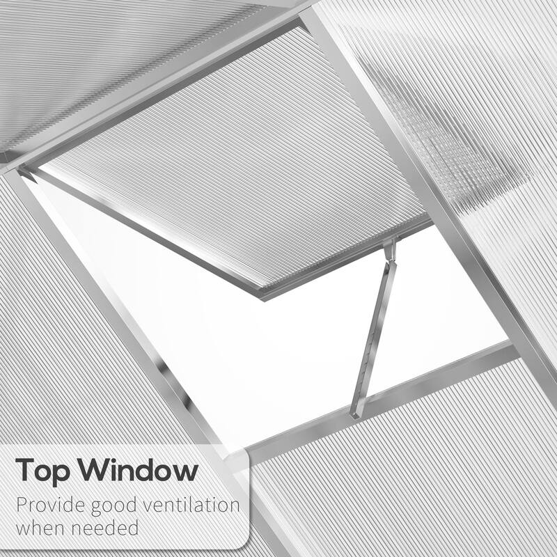 Transparent Polycarbonate Aluminum Frame Greenhouse with Vent and Door - Transparent-Silver