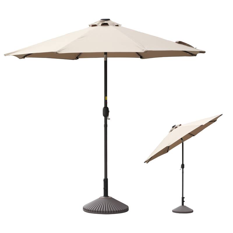 Clihome 9-Ft Outdoor 32 LED Solar Market Umbrella with Tilt & Crank - Brown
