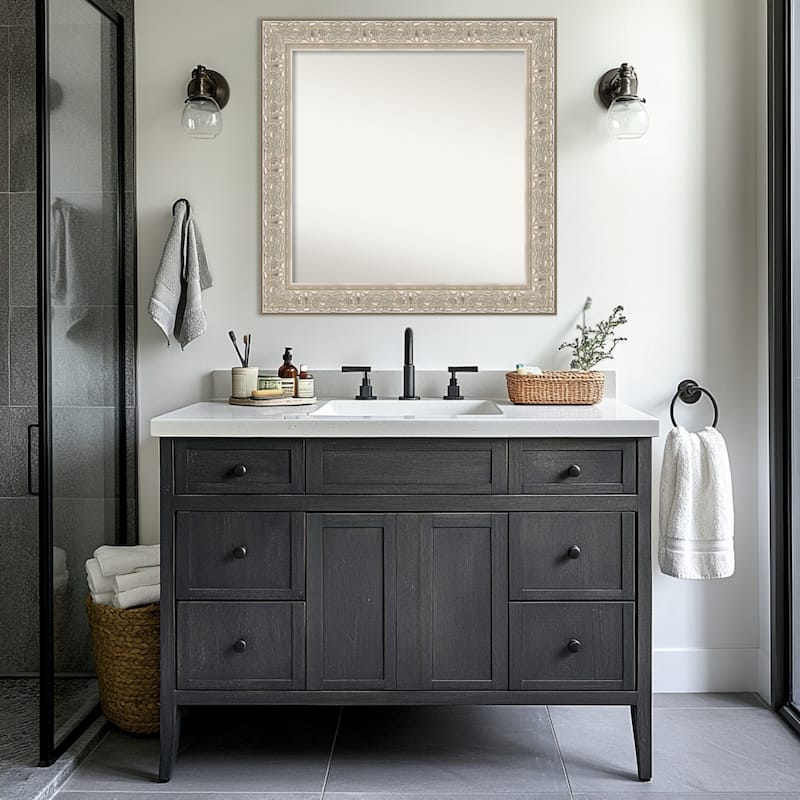 Luxe Non-Beveled Framed Bathroom Vanity Wall Mirror