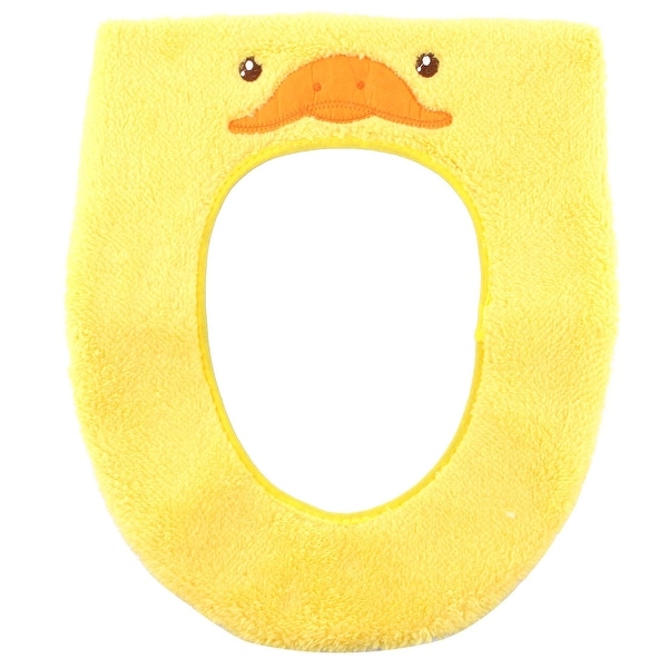 Toilet Plush Duck Pattern Oval Shaped Stool Washable Warmer Seat Cover Yellow