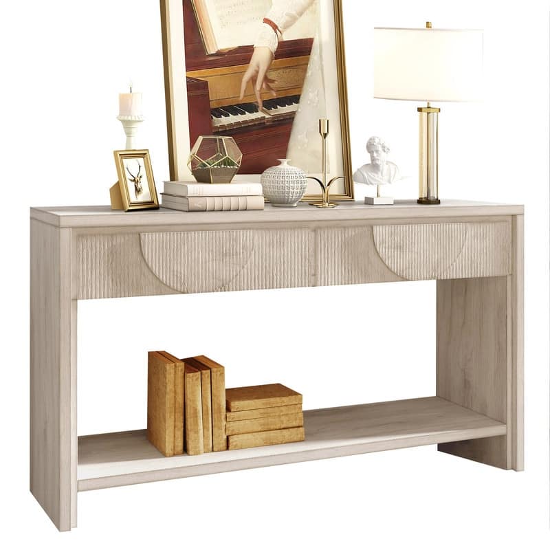 Farmhouse 55.12" Console Table with Distressed Wood Finish and Fluted Drawers for Living Rooms