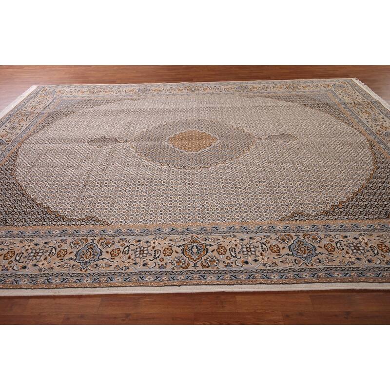 Traditional Kashan Turkish Area Rug Machine Made Beige Carpet - 9'9" x 13'1"