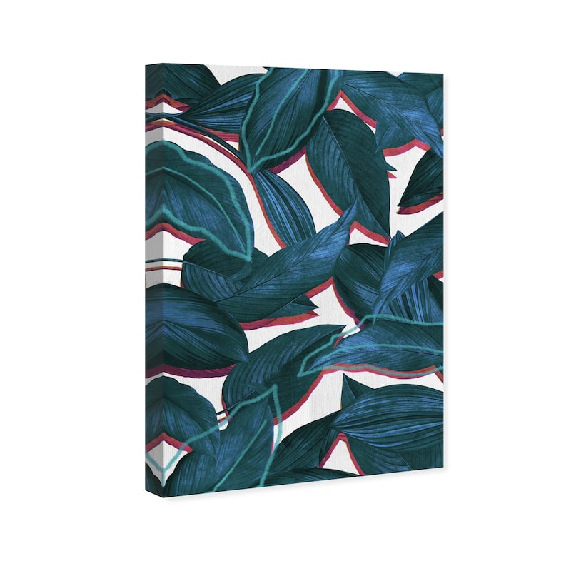 Wynwood Studio Canvas Floral and Botanical las hojas Blue and Dark Red Wall Art Canvas Print