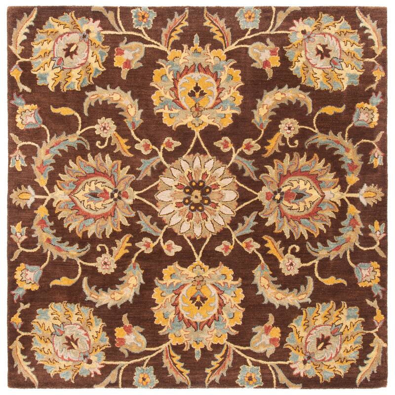 SAFAVIEH Handmade Heritage Hrissoula Traditional Oriental Wool Rug - 6' Square - Brown/Gold