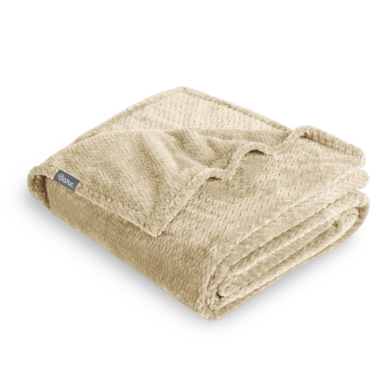 Bare Home Microplush Fleece Blanket - Ultra-Soft - Cozy Fuzzy Warm - Twin - Twin XL - Textured Oyster