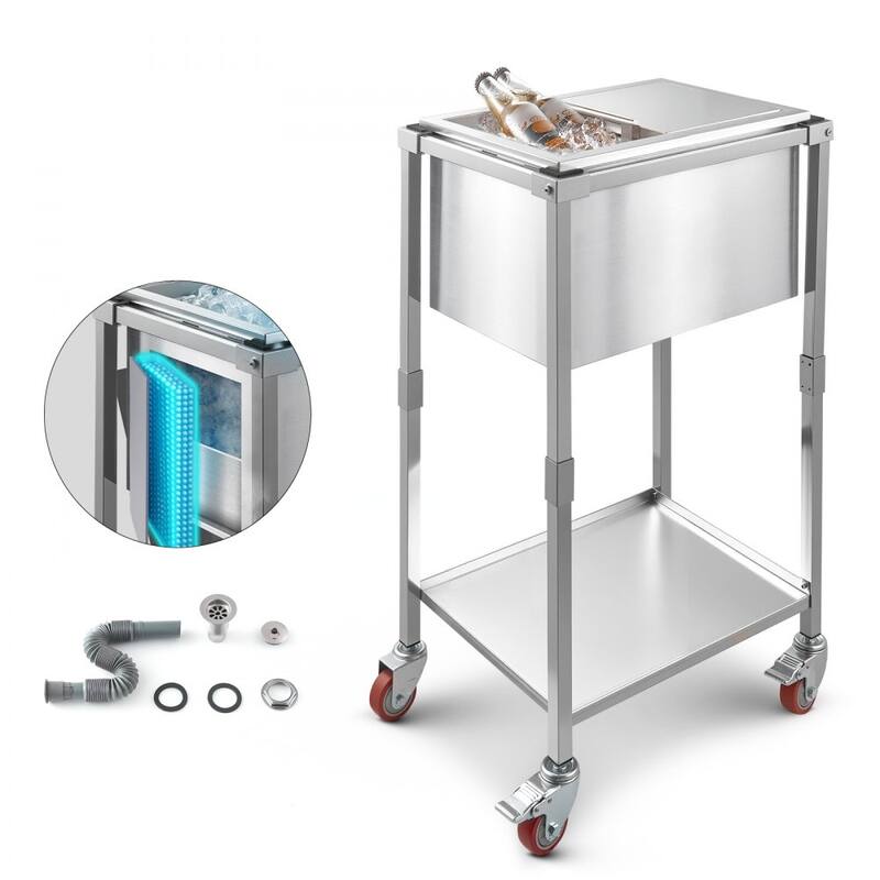28L Stainless Steel Drop-In Ice Bin with Sliding Lid 24 Hours Insulated Cooler for Outdoor Bar - 20.08 x 14.17 x 38.19 inch