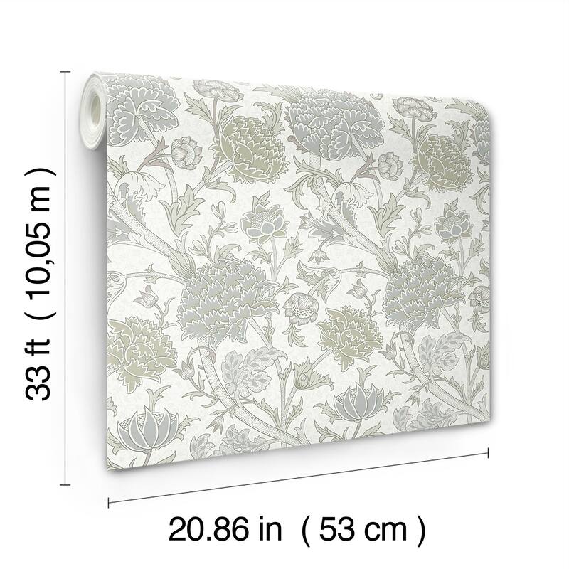 A-Street Prints Cray Light Green Floral Trail Wallpaper