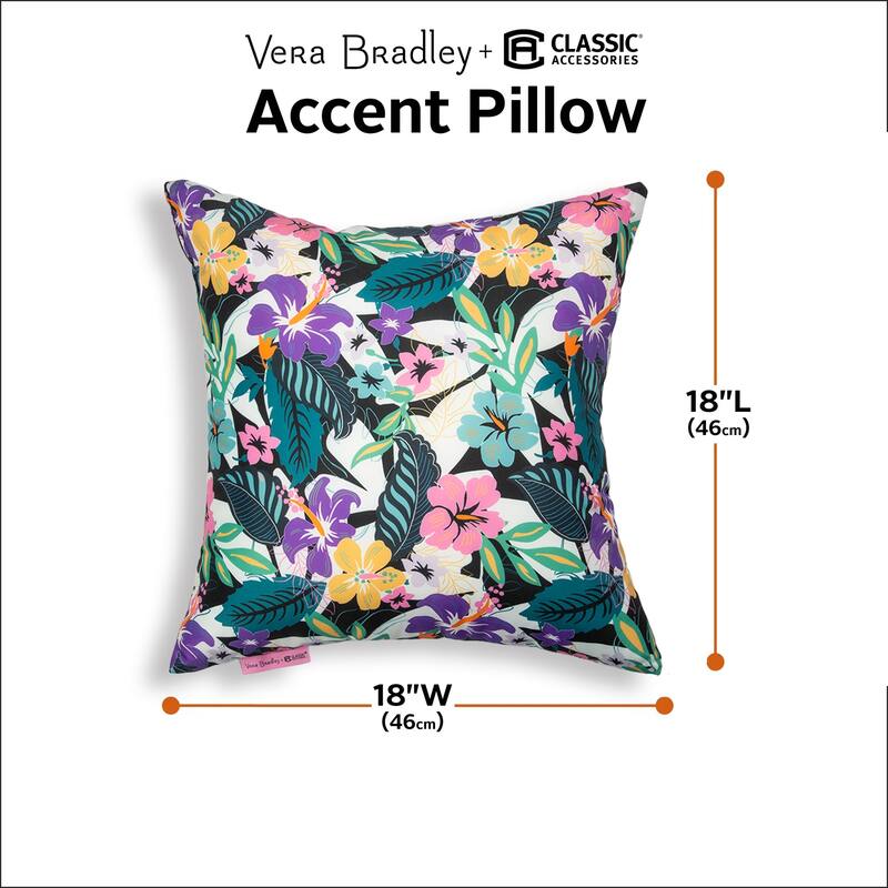 Vera Bradley by Classic Accessories Water-Resistant Accent Pillows, 18 x 18 x 8 Inch, 2 Pack