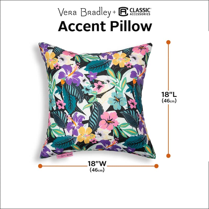 Vera Bradley by Classic Accessories Water-Resistant Accent Pillows, 18 x 18 x 8 Inch, 2 Pack