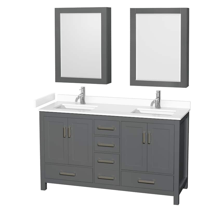 Wyndham Collection Sheffield 60" Double Bathroom Vanity, Carrara - Dark Gray / White Cultured Marble Top / Brushed