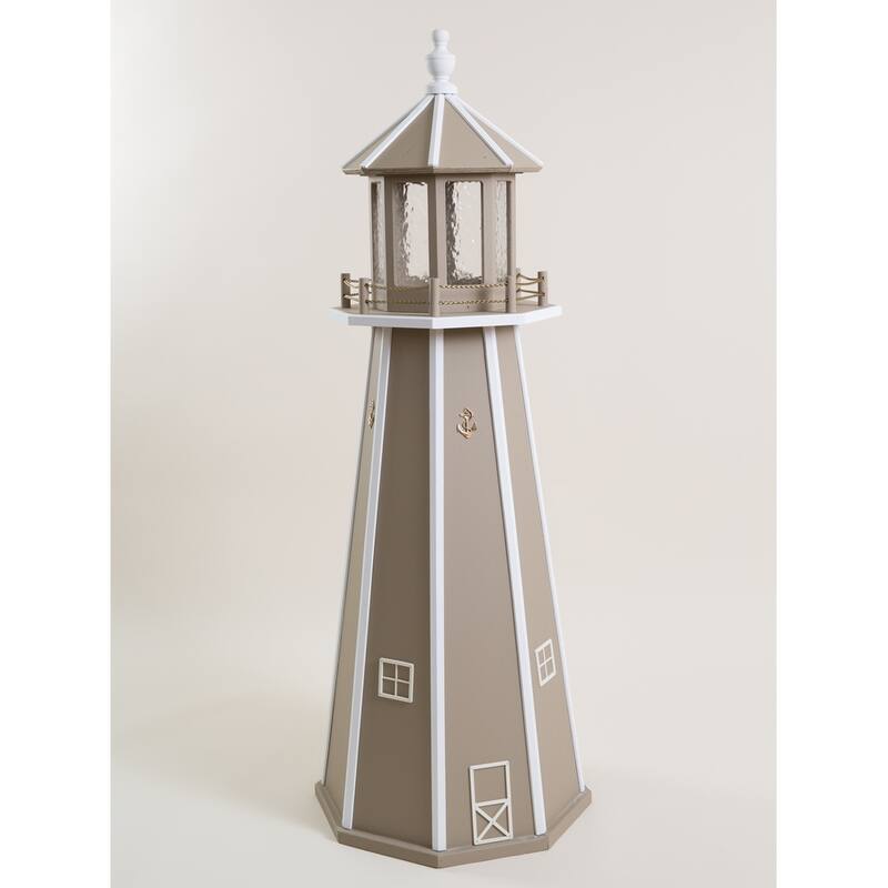Poly Lighthouse with Solar Light - 5 Foot - Clay/White
