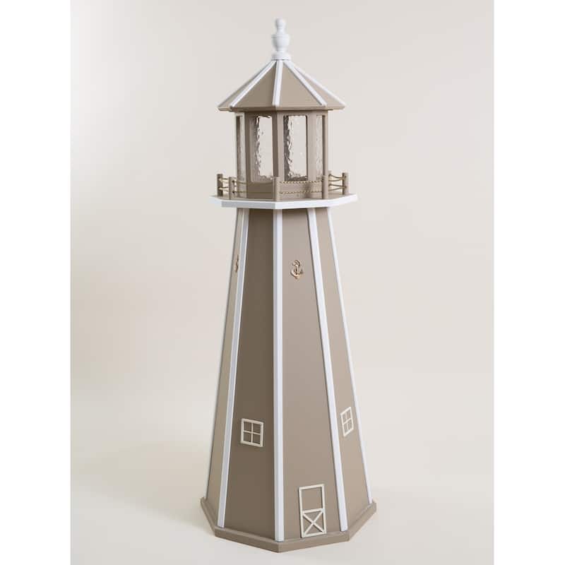 Wooden Lighthouse with Solar Light - 5 Foot - Clay/White