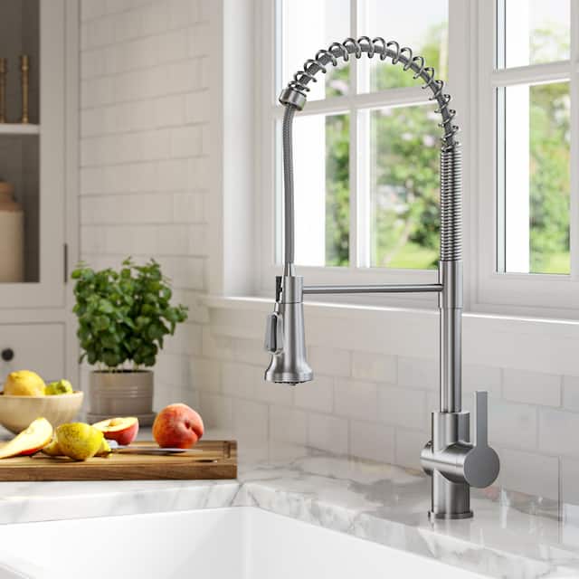 Kraus Britt Commercial 3-Function 1-Handle Pulldown Kitchen Faucet - KPF-1691 - 22 1/4" Height - SFS - Spot Free Stainless Steel