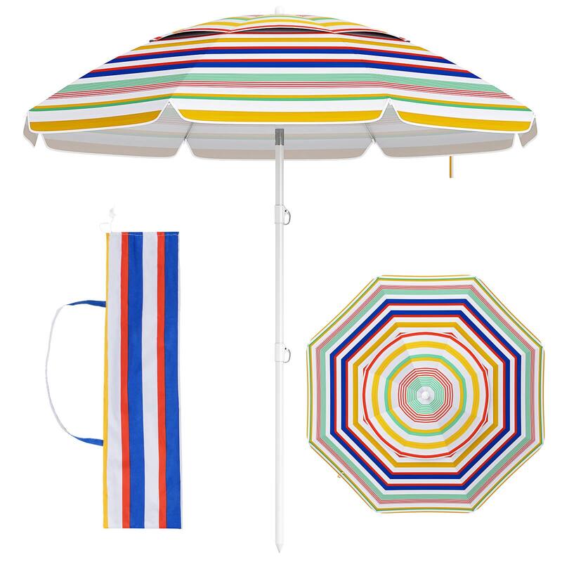 Costway 6.5 FT Beach Umbrella Folding Outdoor Parasol with Push Button - Colorful