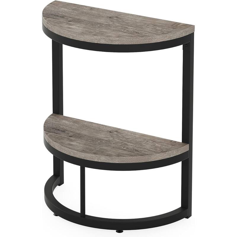 Half Round End Table with Storage, Small Wood Side Table for Living Room
