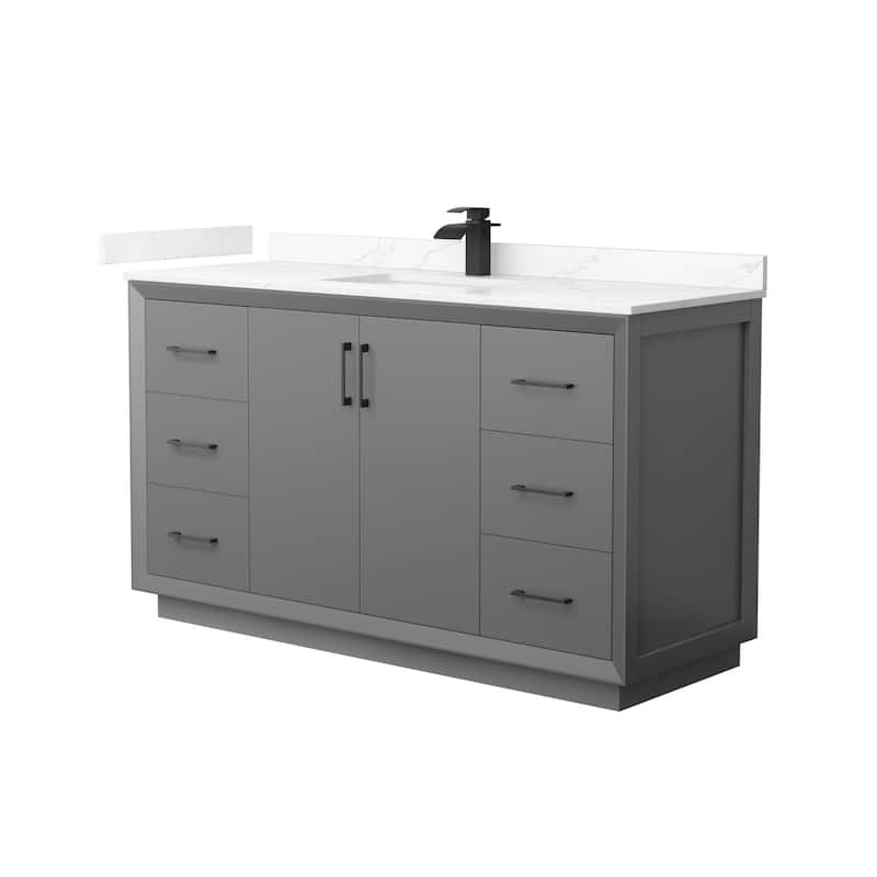 Wyndham Collection WCF414160S-QTZ-UNSMXX Strada 60" Free Standing - Dark Gray / Giotto Quartz Top / Matte Black
