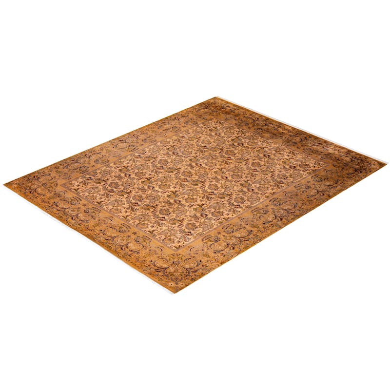Overton Hand Knotted Wool Vintage Inspired Modern Contemporary Overdyed Yellow Area Rug - 8' 1" x 10' 1"