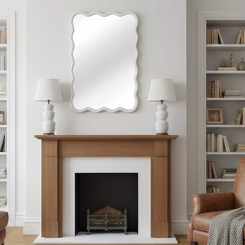 Wavy Rectangle Solid Wood Frame Decorative Mirror Modern Farmhouse Wall Mirror For Bedroom Bathroom Living Room Entryway