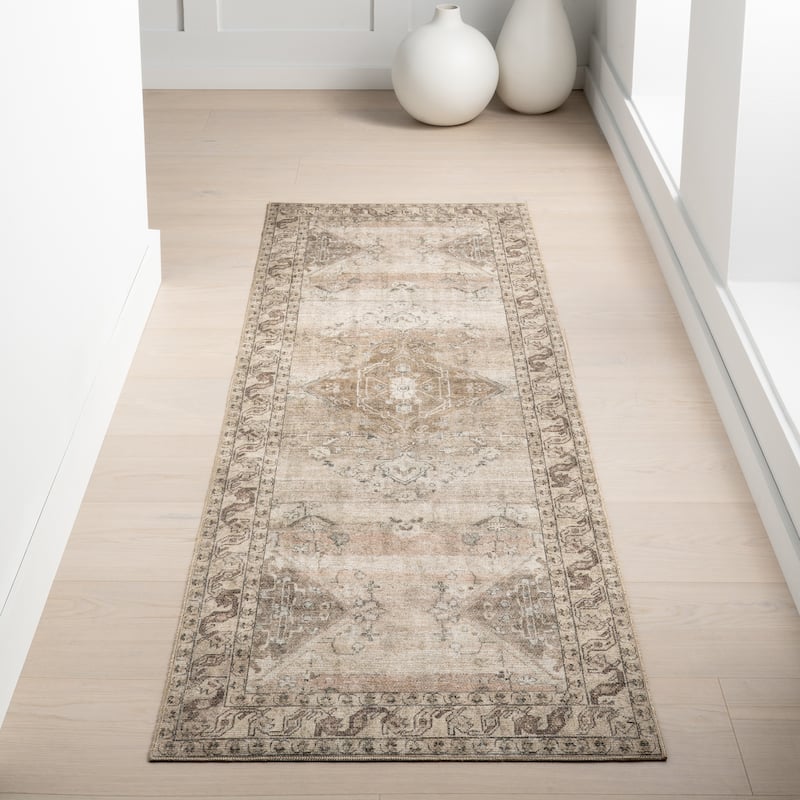 Nuloom Hillstone Collection Traditional Vintage Medallion Area Rug - 2' 8" x 8' - Ahmeira Beige - Runner