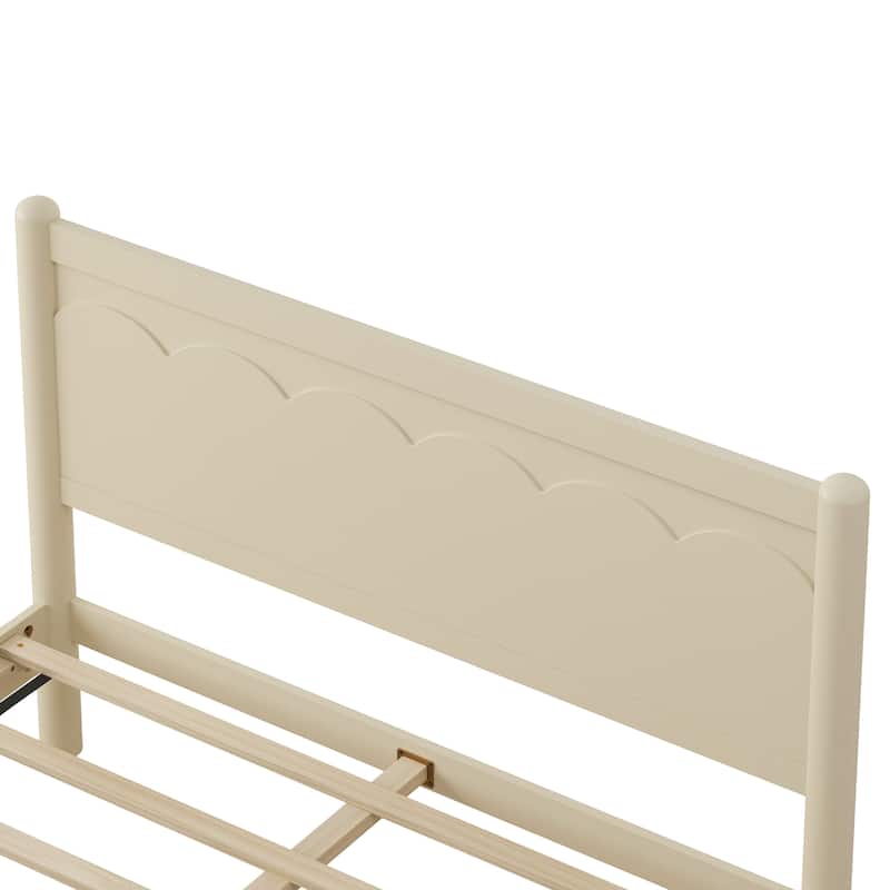 Wood Platform Bed Frame with Headboard and Wooden Slat Support