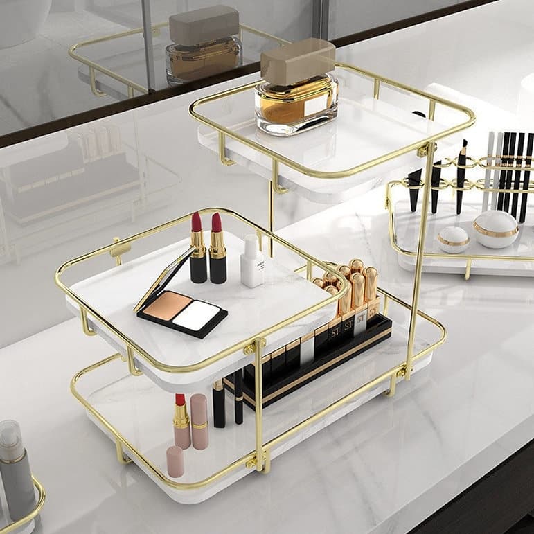 Bathroom Organizer Countertop Makeup Organizer Cosmetics Storage Display Rack 3 - Gold