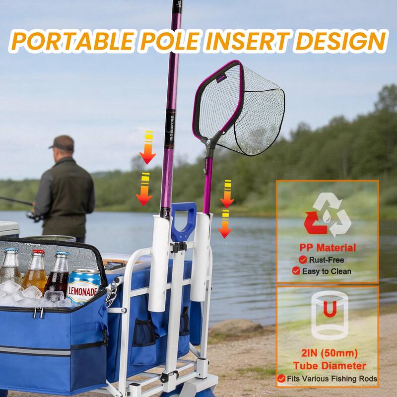 Beach Wagon Cart with Chair Racks & Fishing Rod Holders, 9" All-Terrain Wheels, Removable Cooler & Storage Bags