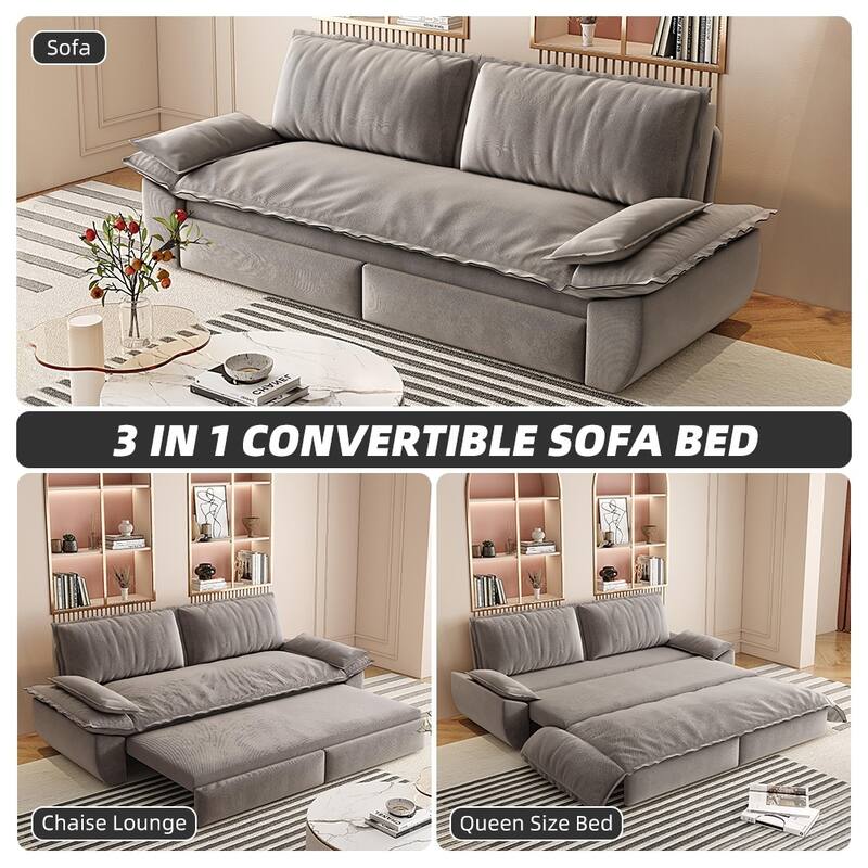Homy Casa 72'' Queen Pull Out Sofa Bed, 3-in-1 Corduroy Sleeper Couch