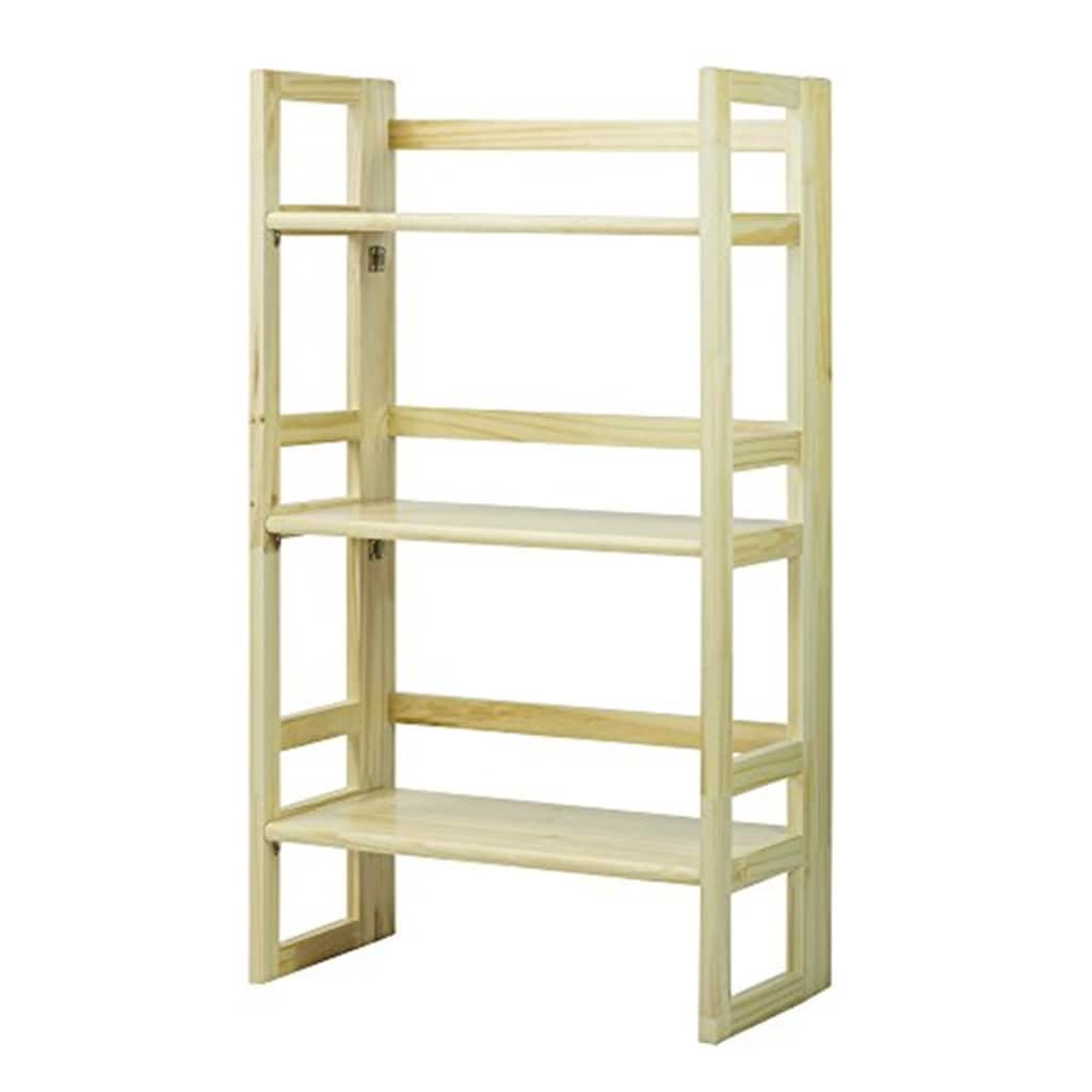 3-Shelf Folding Bookcase - Stackable Wooden Storage Organizer for Home & Office