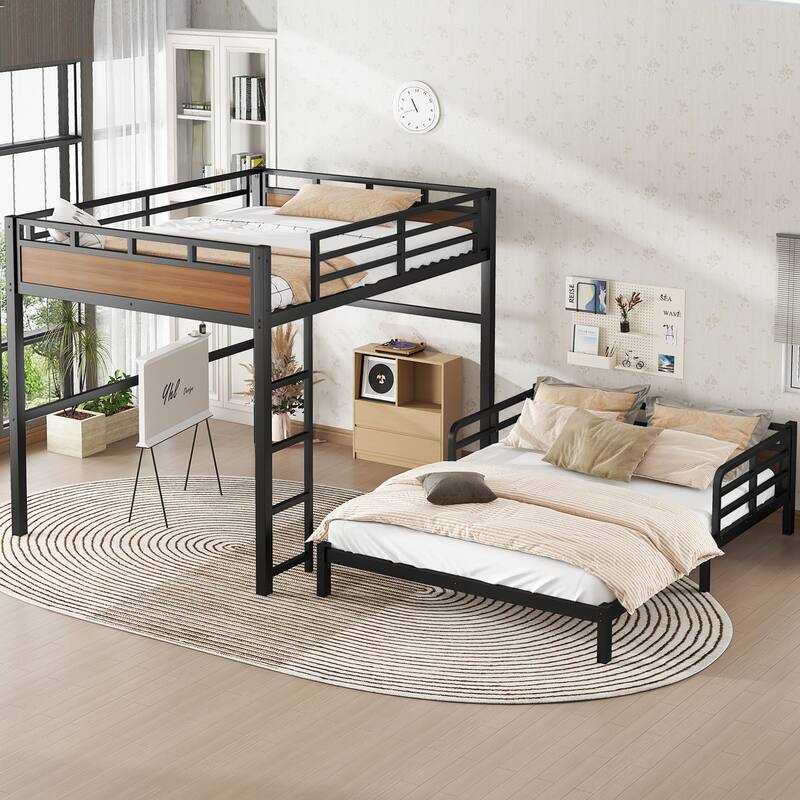 Queen over Queen Metal Bunk Bed/Metal Loft Bed,Separable Bunk Beds,with raised security fence