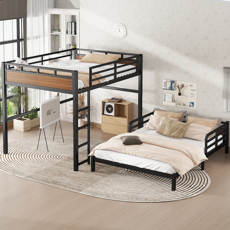 Sturdy Metal Bunk Bed, Queen/Queen & Twin XL/Twin XL with Security Fence