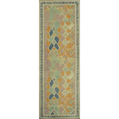 Vegetable Dye Wool Oushak Turkish Runner Rug 3x10 - 9' 10'' X 2' 11''