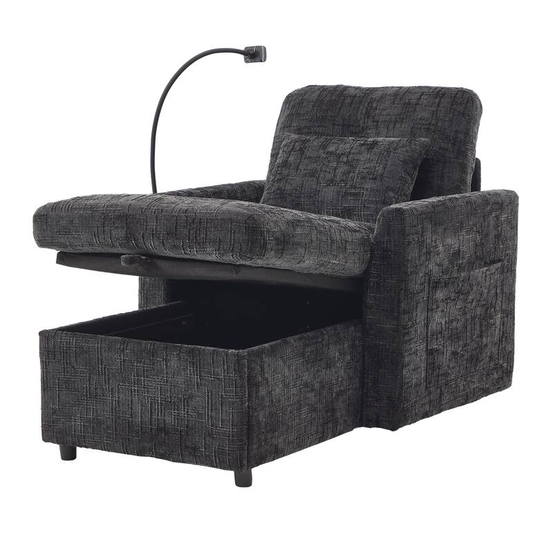 HOMEFUN Chenille Upholstered Storage Lazy Single Leisure Chair Sofa with Phone Holder